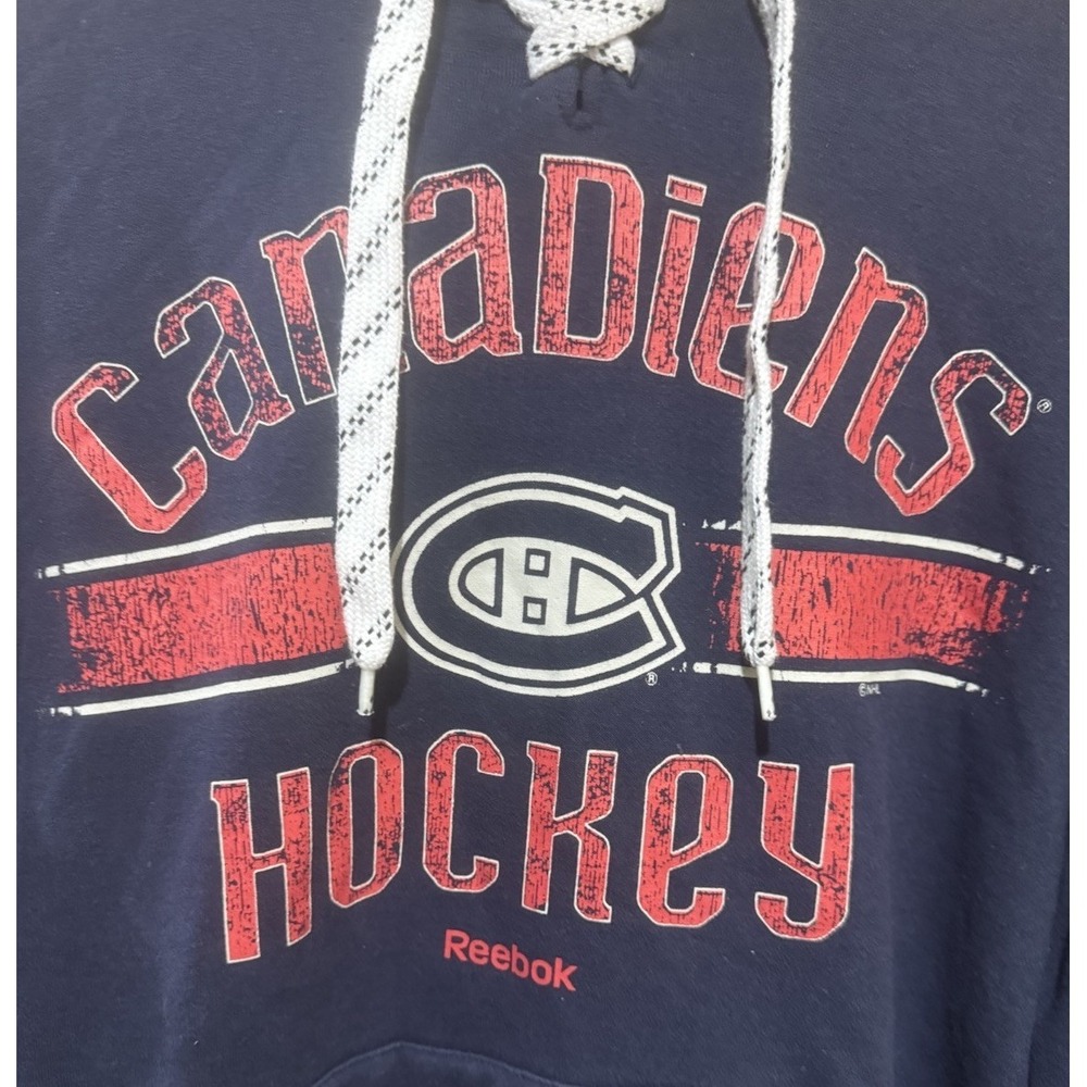 Montreal Canadiens Hoodie Mens Medium Blue Reebok CCM Hockey NHL Kangaroo Pocket - Picture 4 of 5